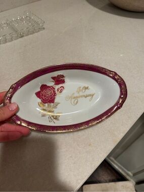 40th Anniversary Rose Decorative Serving Dish - White and Plum